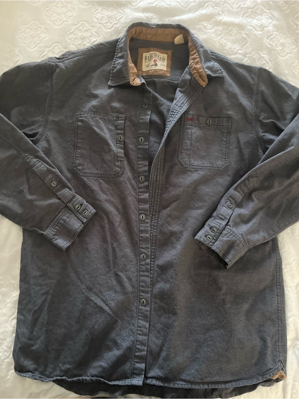RedHead Men's Military-Style Field Shirt Jacket in Charcoal with Tan Trim